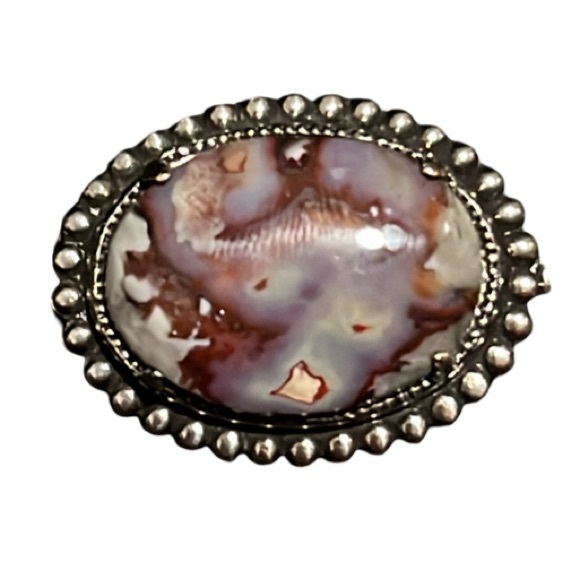 Antique Victorian Scottish Sterling Silver Leopard Jasper Stone Brooch